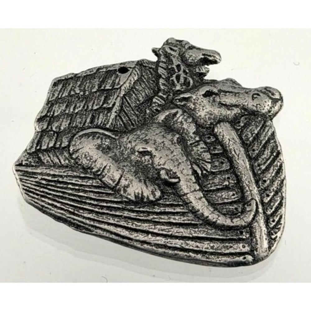 Vintage Noah's Ark Cast Metal Ornament 2 3/8" x 2 1/2" Vintage Pewter Tone
